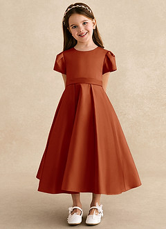 Azazie Princess Flower Girl Dresses Paprika A-Line Pleated Matte Satin Dress image6