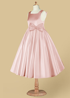Azazie Bo Peep Flower Girl Dresses Blushing Pink A-Line Bow Matte Satin Dress image9