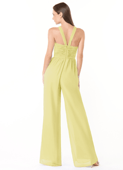 Azazie Berdie Bridesmaid Dresses Lemon Sorbet Halter Chiffon Jumpsuit image2