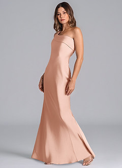 Azazie Driea Brudtärnklänningar Klä av Sjöjungfru i Stretch Satin Ena axeln Roséguld image6