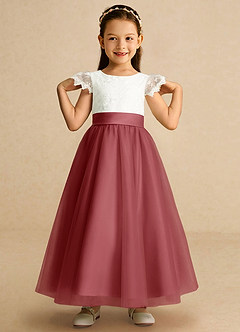 Azazie Pookie Flower Girl Dresses Antique Rose A-Line Lace Tulle Dress image3