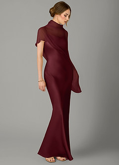 Azazie Jaleesa Bridesmaid Dresses Cabernet A-Line High Neck Stretch Satin Dress image3