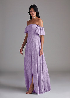 Azazie Sue Bridesmaid Dresses Lilac A-Line Off the Shoulder Floral Burnout Convertible Dress image4