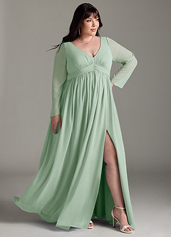 Azazie Teton Maternity Bridesmaid Dresses A-Line Long Sleeve Chiffon Floor-Length Dress image11