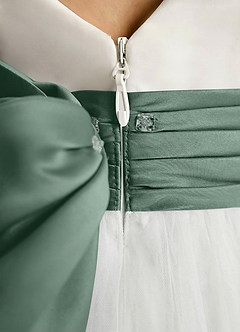 Azazie Sosie Abiti da Ragazza di Fiori Abito A-Line in Tulle Plissettato Avorio Eucalipto image5