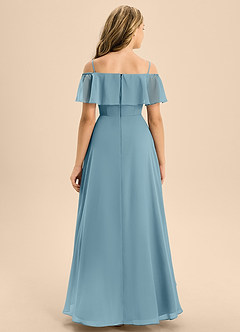 Azazie Maggie Junior A-Linie Schulterfrei Chiffon Kleid Stimmungsvolles Blau image6