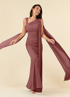 Azazie Franchesca Mother of the Bride Dresses Desert Rose Mermaid Pleated Stretch Chiffon Dress image1
