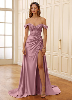 Rowane Dusty Pink Corset Rhinestone Sheer Lace Prom Dress image5