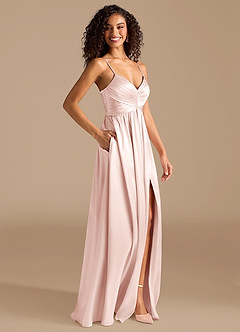 Azazie Alia Brautjungfernkleider A-Linie Plissee Metallischer Satin Kleid Zartrosa image5
