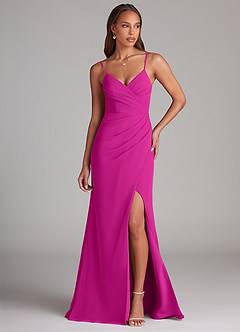 Azazie Maci Bridesmaid Dresses Fuchsia Sheath Pleated Chiffon Dress image1