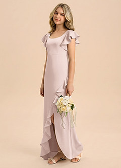 Azazie Demi Junior Robe Sirène en Satin extensible Arc Rose Pâle image4