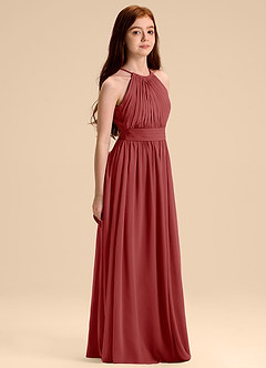 Azazie Malone Junior Rust A-Line Pleated Chiffon Dress image5