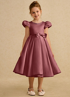 Azazie Pearl Robe Demoiselle D'honneur Fillette Robe Princesse en Mat Satiné Plissée Améthyste image5