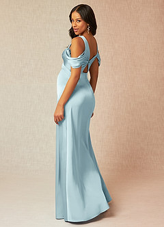 Azazie Rhea Maternity Bridesmaid Dresses A-Line Off-The-Shouler Pleated Stretch Satin Floor-Length Dress image6