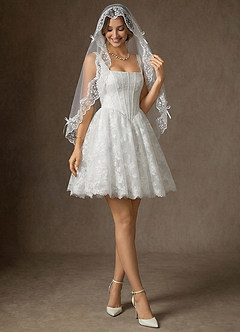 front The French Vintage Ruffled Lace Elbow Veil