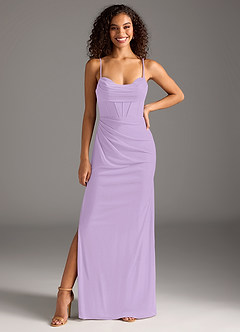 Azazie Mai Bridesmaid Dresses Lilac Sheath Pleated Mesh Dress image3
