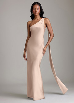 Azazie Juniper Brautjungfernkleider Meerjungfrau-Linie One-Shoulder Stretch-Satin Kleid Englisches Rosa image4
