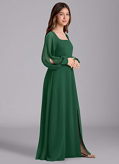 Azazie Bondi Junior Abito A-Line in Chiffon Blusa Verde Scuro image4