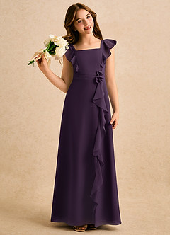 Azazie Soso Girls Formal Flower Girl Dresses Plum A-Line Pleated Chiffon Dress image1