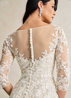 Azazie Neela Hochzeitskleider Meerjungfrau-Linie V-Hals Spitze Tüll Kleid Diamantweiß Champagner image7