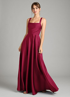 Azazie Shaude Bridesmaid Dresses Burgundy A-Line Pleated Stretch Satin Dress image1