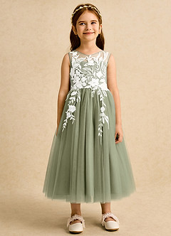 Azazie Sundae Robe Demoiselle D'honneur Fillette Robe Princesse en Dentelle Pistache image7