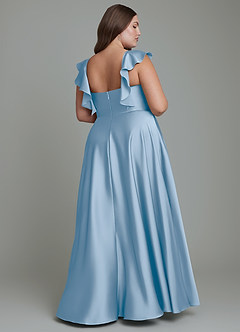 Azazie Leilani Bridesmaid Dresses Powder Blue A-Line Ruched Stretch Satin Dress image11