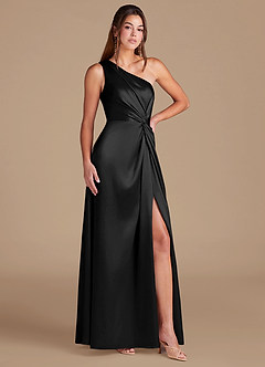 Azazie Brooke Jurken voor bruidsmeisjes Jurk van Metaalachtig Satijn met A-Lijn One-Shoulder Zwart image3