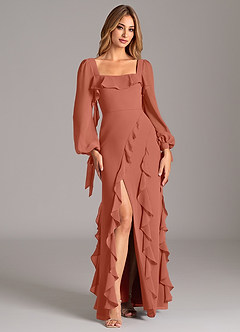 Azazie Candice Bridesmaid Dresses Clay A-Line Long Sleeve Chiffon Dress image5