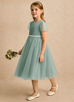 Azazie Kaylor Flower Girl Klänningar Klänning A-linje i Tyll Plisserad image4