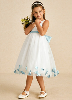Azazie Dot Flower Girl Dresses Ivory Mist A-Line Bow Tulle Dress image8