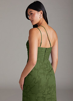 Azazie Eren Jurken voor bruidsmeisjes Jurk van Bloemen Burn-out met Kolom One-Shoulder Olijf image6