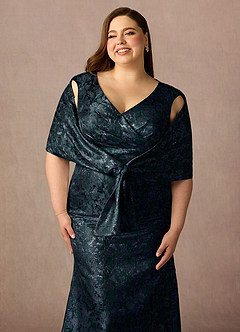 Azazie Elanor Mother of the Bride Dresses Dark Navy Mermaid Pleated Jacquard 1 Dress image6