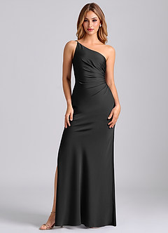 Azazie Marseli 신부 들러리 드레스 인어 한쪽 어깨 스트레치 새틴 바닥 길이 드레스 image5