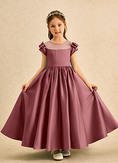 Azazie Toffee Abiti da Ragazza di Fiori Abito Stile Principessa in Raso Opaco Fiocco Ametista image2