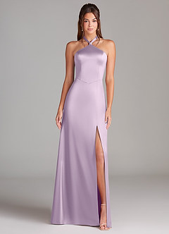 Azazie Elliana Robes de demoiselle d'honneur Robe Trapèze en Satin extensible Fente Latérale Frostiges Flieder image5
