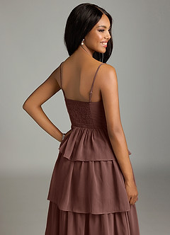 Azazie Kaiden Vestidos de madrinha de casamento Vestido Café Expresso de Chiffon de Linha A com Decote em coração image7