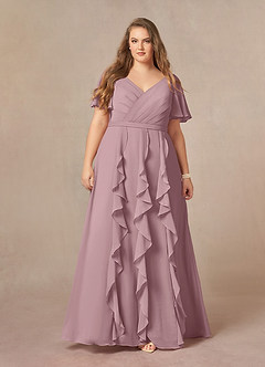 Azazie Watson vestidos de madre de la novia Vestido de Rosa Polvorienta de Gasa de Corte En A con Cuello en V image6