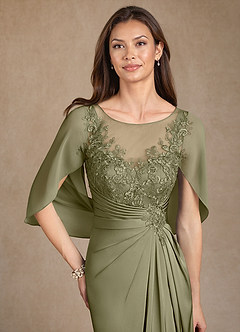 Azazie Hera Mother of the Bride Dresses Pistachio A-Line Lace Stretch Satin Dress image5