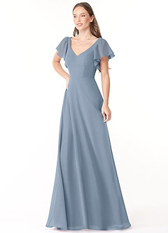 Azazie Syenna Bridesmaid Dresses Dusty Blue A-Line Ruched Chiffon Dress image4