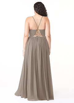 Azazie Aaida Brautjungfernkleider A-Linie Korsett Chiffon Kleid Taupe image8