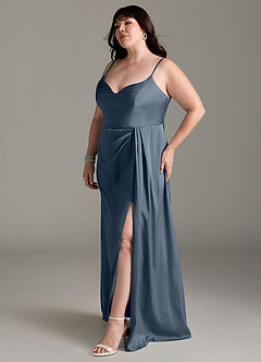 Azazie Brielle Bridesmaid Dresses Twilight A-Line Cowl Spaghetti Straps Stretch Satin Dress image10