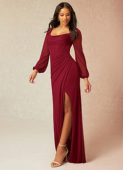 Azazie Charissa Final Sale Champagne Sheath Corset Pleated Mesh Dress image4