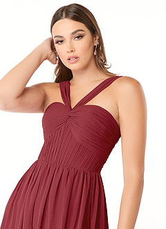 Azazie Dionne Bridesmaid Dresses Pomegranate A-Line Corset Chiffon Dress image6