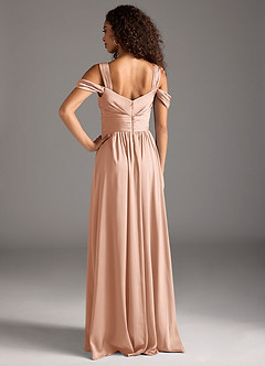 Azazie Lianne Bridesmaid Dresses Rose Gold A-Line Off the Shoulder Stretch Satin Dress image5