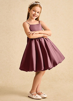 Azazie Davine vestidos de niña de las flores Vestido de Rosa Del Desierto de Satin Mate de Corte En A con Tirante Espagueti image6