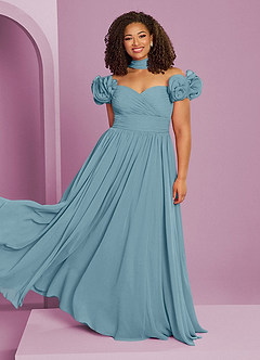 Barbie ♥ Azazie Bridesmaid Dresses Moody Blue A-Line Off the Shoulder Chiffon Convertible Dress image10
