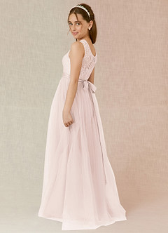 Azazie Georgette Junior Rose Petal A-Line Lace Tulle Dress image2