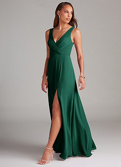 Azazie Nelly Bridesmaid Dresses Emerald A-Line Pleated Chiffon Dress image4