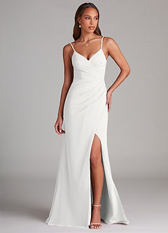 Azazie Maci Vestidos de damas de honor Vestido de Blanco de Gasa de Corte Recto con Plisado image6